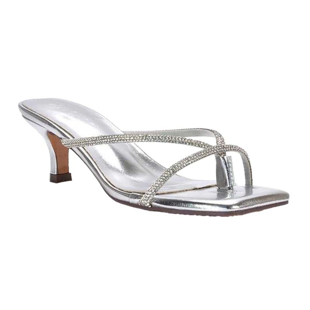 XY London Womens/Ladies Megan Diamante Kitten Heel Mule Sandals / Metallic Silve